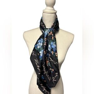 Karl Lagerfeld Silk Scarf Seda Soie Floral Black Blue Pink Print